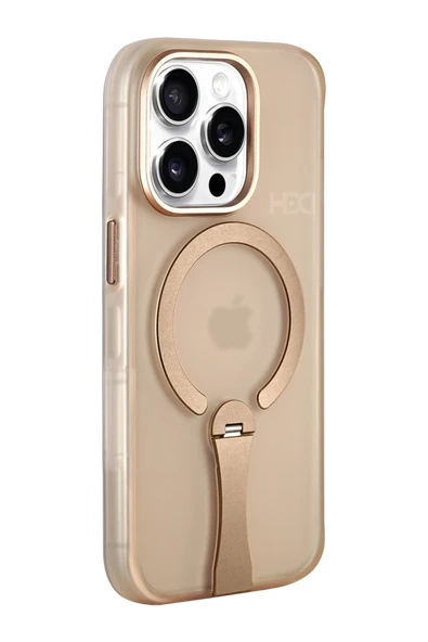 Fuchsia iPhone 15 Pro Max ile Uyumlu HBC-354 Kunlun Standlı Kablosuz Şarj Özellikli Kapak - Çöl Titanyum ürün görseli 1