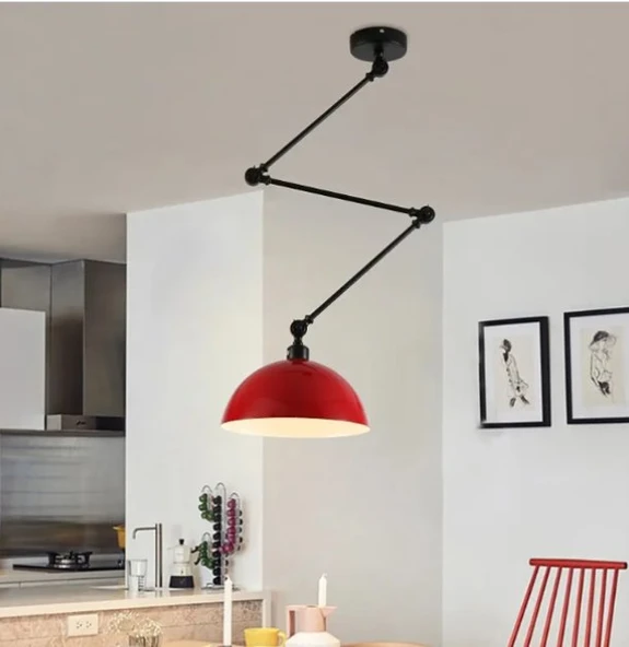 RİOLİGHT MODERN ÜÇ MAFSALLI AKROBAT KIRMIZI BAŞLIK METAL MASA ÜSTÜ SARKIT AVİZE ŞAPKA ÇAPI:30CM ürün görseli 1