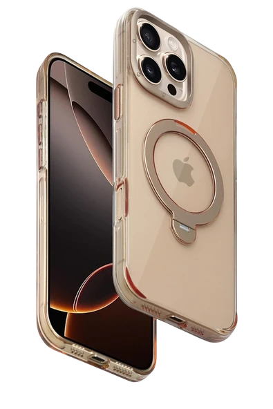 Fuchsia iPhone 16 Pro Max ile Uyumlu HBC-338 Andes Kablosuz Şarj Özellikli Standlı Kapak - Gold ürün görseli 1