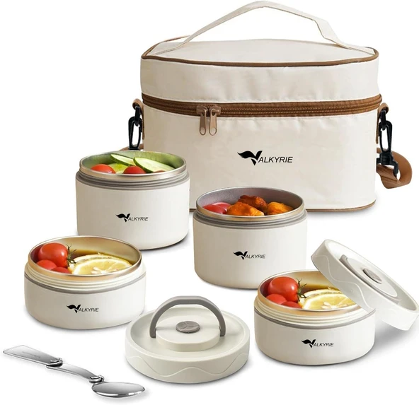 Valkyrie 4 Gözlü Paslanmaz Çelik Isı Yalıtımlı Yemek Kabı Seti Çantalı 304 Steel 2x 420ml + 2x 550ml ürün görseli 1