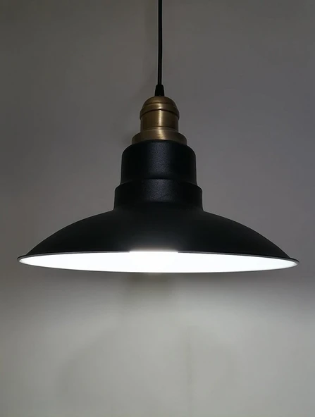 RİOLİGHT RETRO,RUSTİK,MODERN ESKİTME DUYLU SİYAH İÇİ BEYAZ MUTFAK,CAFE METAL SARKIT AVİZE ÇAP:30CM ürün görseli 1