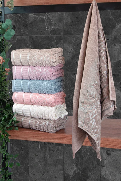 Çınar Jakarlı 6’lı Kadife Pamuklu El ve Yüz Havlu Seti 50x90 cm - 04557 - Karışık Renkli ürün görseli 1