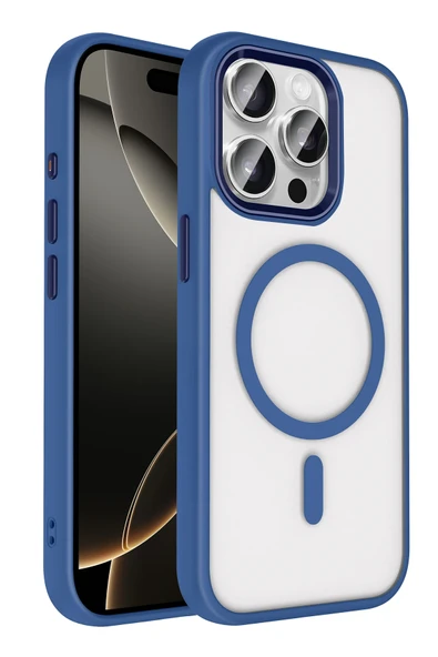 Fuchsia iPhone 15 Pro Max ile Uyumlu Terea Kablosuz Şarj Özellikli Kapak - Lacivert ürün görseli 1