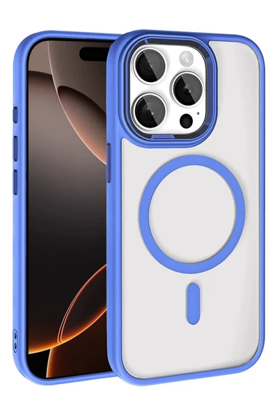 Fuchsia iPhone 15 Pro Max ile Uyumlu Terea Kablosuz Şarj Özellikli Kapak - Mavi ürün görseli 1