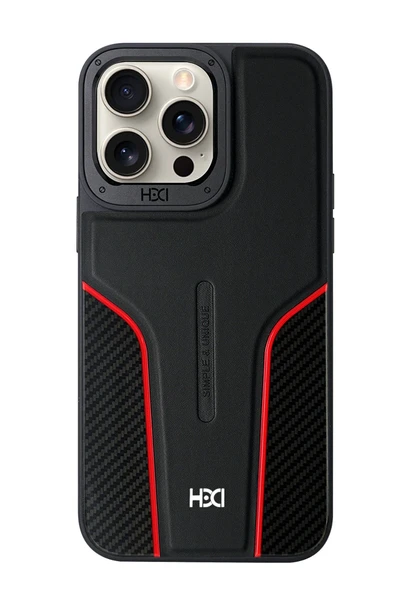 Fuchsia iPhone 16 Pro ile Uyumlu HBC-264 Lambor Karbon Fiber Sport Kapak - Siyah ürün görseli 1