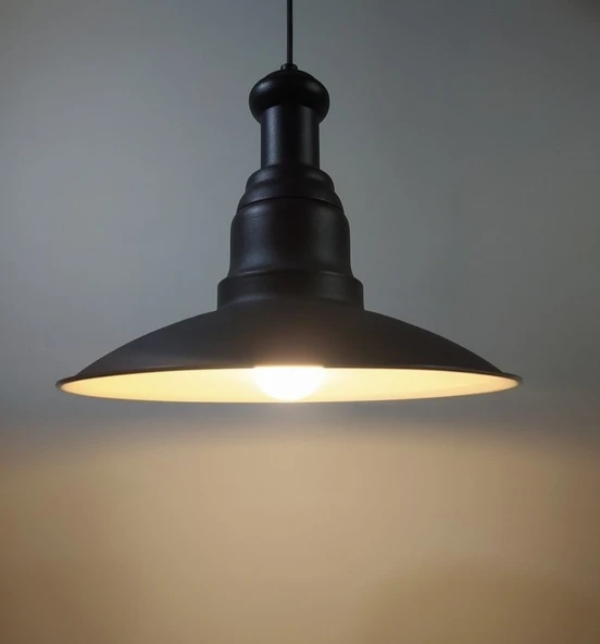 RİOLİGHT RETRO SİYAH ASKILI TEKLİ METAL SARKIT AVİZE ŞAPKA ÇAPI: 30CM ürün görseli 1