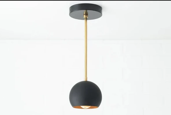 RİOLİGHT MODERN SİYAH İÇİ GOLD ESKİTME TİJLİ TEKLİ KÜRE SARKIT AVİZE TABAN ÇAPI:10CM KÜRE ÇAPI:15CM ürün görseli 1