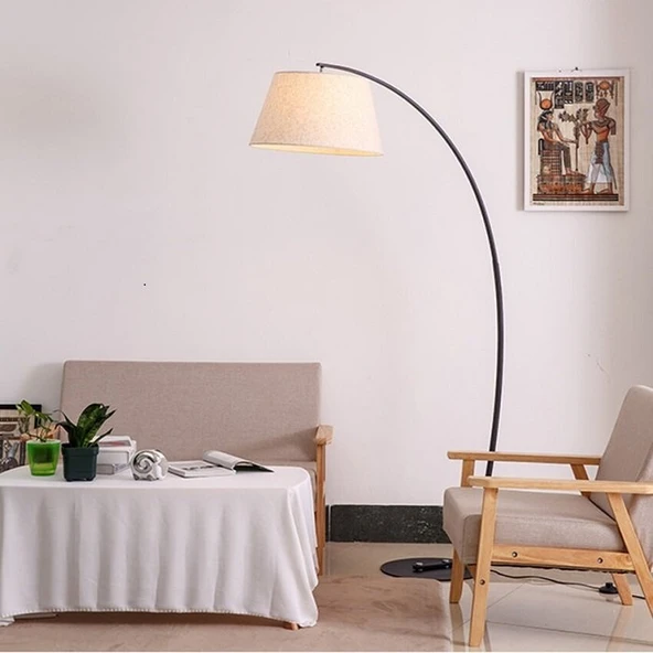 RİOLİGHT RETRO RUSTİK HAREKETLİ KREM KUMAŞ BAŞLIK SİYAH METAL LAMBADER KÖŞE LAMBASI ŞAPKA ÇAPI:45CM ürün görseli 1