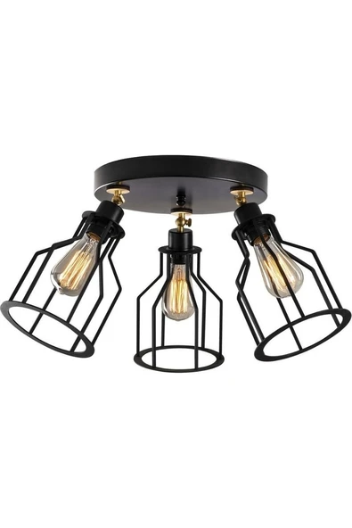 Riolight  Retro Üçlü Metal Kafes Avize - Siyah Renk ürün görseli 1