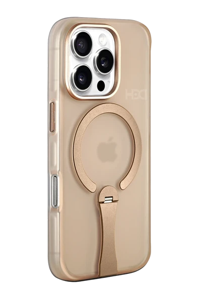 Fuchsia iPhone 16 Pro ile Uyumlu HBC-354 Kunlun Standlı Kablosuz Şarj Özellikli Kapak - Çöl Titanyum ürün görseli 1