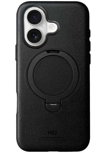 Fuchsia iPhone 16 ile Uyumlu Vapor Deri Kablosuz Şarj Özellikli Standlı Kılıf - Siyah ürün görseli 1