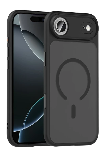 Fuchsia iPhone 17 Air ile Uyumlu Megane Kablosuz Şarj Özellikli Kapak - Siyah ürün görseli 1