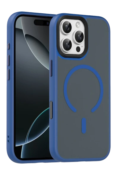 Fuchsia iPhone 16 Pro Max ile Uyumlu Megane Kablosuz Şarj Özellikli Kapak - Lacivert ürün görseli 1