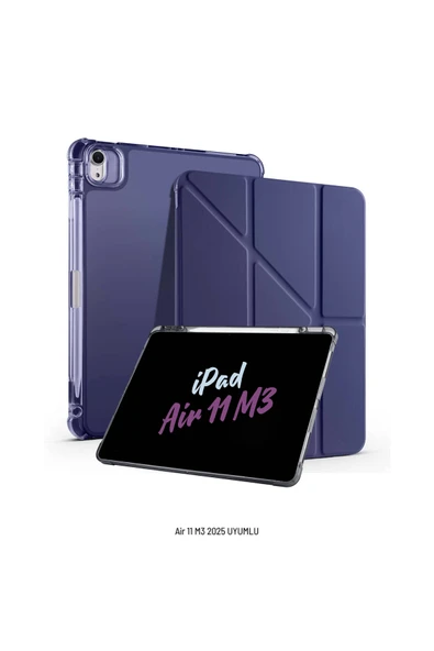 iPad Air 11 inç 2025 M3 Çip Uyumlu Kalem Bölmeli Standlı Tri Folding Fuchsia Tablet Kılıfı ürün görseli 1