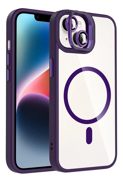 Fuchsia iPhone 13 ile Uyumlu Remim Lensli Kablosuz Şarj Özellikli Standlı Kapak - Derin Mor ürün görseli 1