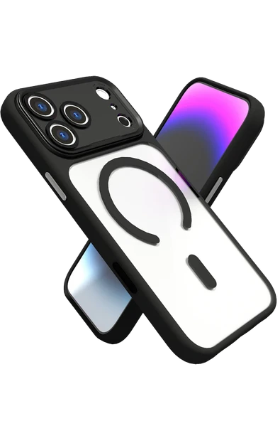 Fuchsia iPhone 17 Pro ile Uyumlu Hazar Kablosuz Şarj Özellikli Kapak - Siyah ürün görseli 1