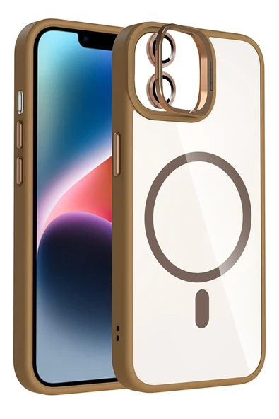 Fuchsia iPhone 11 ile Uyumlu Remim Lensli Kablosuz Şarj Özellikli Standlı Kapak - Kahverengi ürün görseli 1