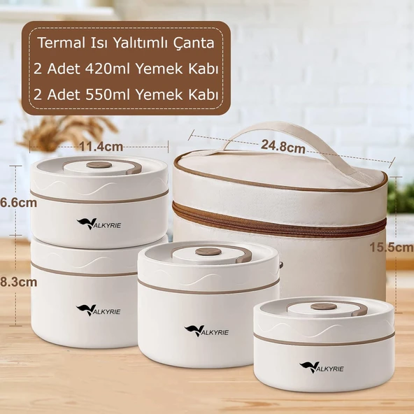 PTTAVM: Valkyrie 4 Gözlü Paslanmaz Çelik Isı Yalıtımlı Yemek Kabı
