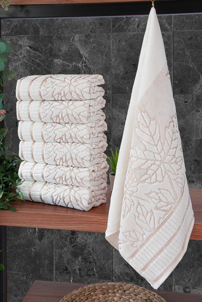 Çınar Jakarlı 6’lı Kadife Pamuklu El ve Yüz Havlu Seti 50x90 cm - 04557 - Gold ürün görseli 1