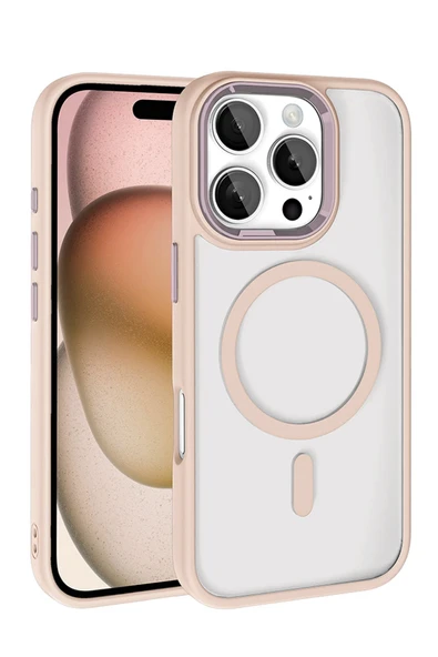 Fuchsia iPhone 16 Pro Max ile Uyumlu Terea Kablosuz Şarj Özellikli Kapak - Pembe ürün görseli 1