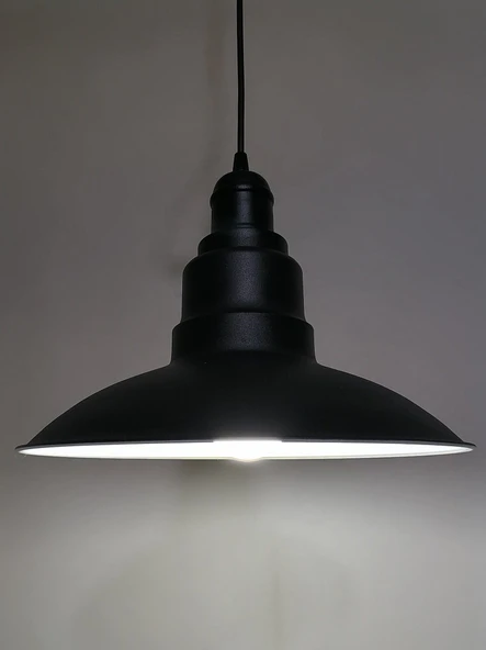 RİOLİGHT RETRO,RUSTİK,MODERN SİYAH İÇİ BEYAZ MUTFAK,CAFE İÇİN TEKLİ METAL SARKIT AVİZE ÇAP:30CM ürün görseli 1