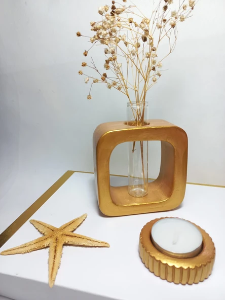 Minimal Vazo, Cam Tüplü ( Kare Model ) Dekoratif Antiquity Gold Vazo ürün görseli 1