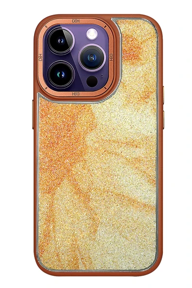 Fuchsia iPhone 15 Pro ile Uyumlu HBC-201 Salvador Simli Kapak - Kahverengi ürün görseli 1