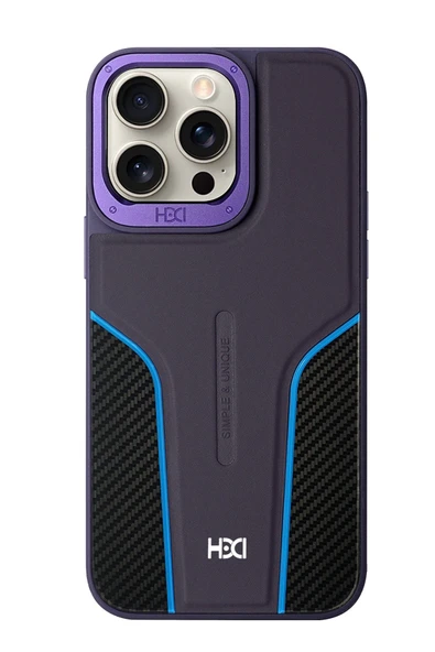 Fuchsia iPhone 14 Pro Max ile Uyumlu HBC-264 Lambor Karbon Fiber Sport Kapak - Derin Mor ürün görseli 1