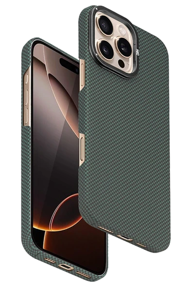 Fuchsia iPhone 16 Pro ile Uyumlu Blaze 1000D Kevlar Kablosuz Şarj Özellikli Kılıf - Yeşil ürün görseli 1