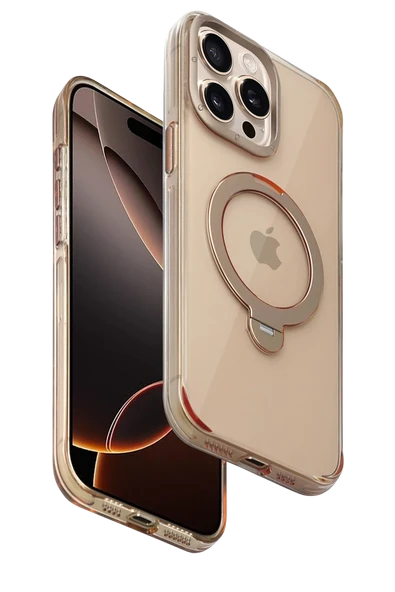 Fuchsia iPhone 15 Pro Max ile Uyumlu HBC-338 Andes Kablosuz Şarj Özellikli Standlı Kapak - Gold ürün görseli 1