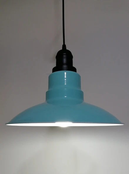 RİOLİGHT 1RETRO,RUSTİK,MODERN TURKUAZ İÇİ BEYAZ MUTFAK,ODA,CAFE İÇİN METAL SARKIT AVİZE ÇAP:30CM ürün görseli 1