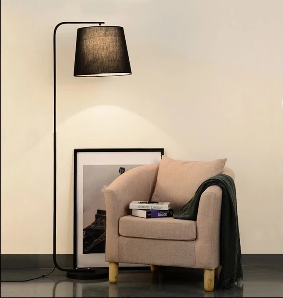 RİOLİGHT RETRO RUSTİK SİYAH HAREKETLİ KUMAŞ BAŞLIK METAL LAMBADER KÖŞE LAMBASI ürün görseli 1