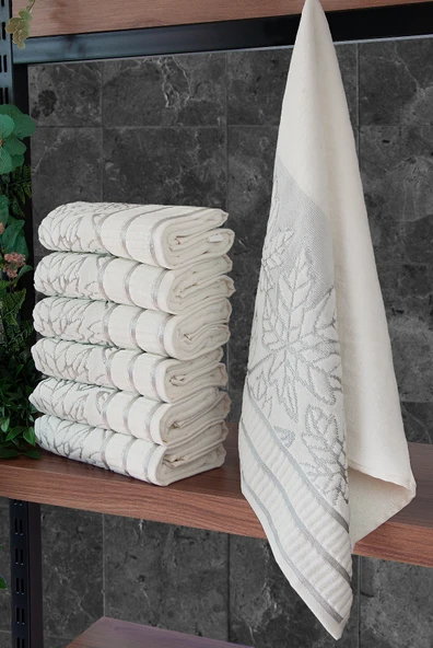 Çınar Jakarlı 6’lı Kadife Pamuklu El ve Yüz Havlu Seti 50x90 cm - 04557 - Gümüş ürün görseli 1