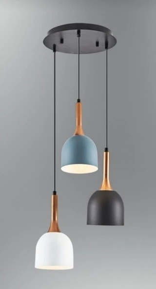RİOLİGHT MODERN ÜÇLÜ RENKLİ BAŞLIK METAL SARKIT AVİZE ürün görseli 1