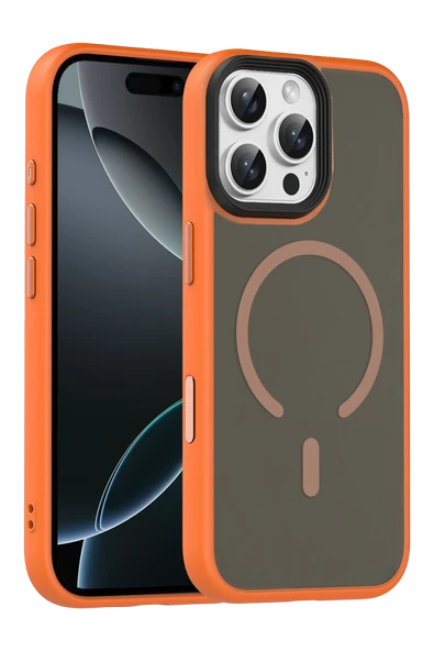 Fuchsia iPhone 16 Pro Max ile Uyumlu Megane Kablosuz Şarj Özellikli Kapak - Turuncu ürün görseli 1