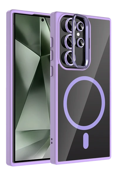 Fuchsia Samsung Galaxy S25 Ultra ile Uyumlu Remim Lensli Kablosuz Şarj Özellikli Standlı Kapak - Lila ürün görseli 1