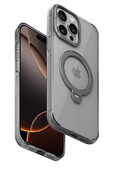 Fuchsia iPhone 15 Pro Max ile Uyumlu HBC-338 Andes Kablosuz Şarj Özellikli Standlı Kapak - Gri ürün görseli 1