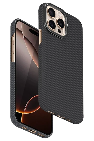 Fuchsia iPhone 15 Pro Max ile Uyumlu Blaze 1000D Kevlar Kablosuz Şarj Özellikli Kılıf - Siyah ürün görseli 1