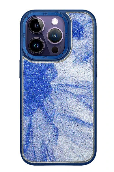 Fuchsia iPhone 15 Pro ile Uyumlu HBC-201 Salvador Simli Kapak - Lacivert ürün görseli 1