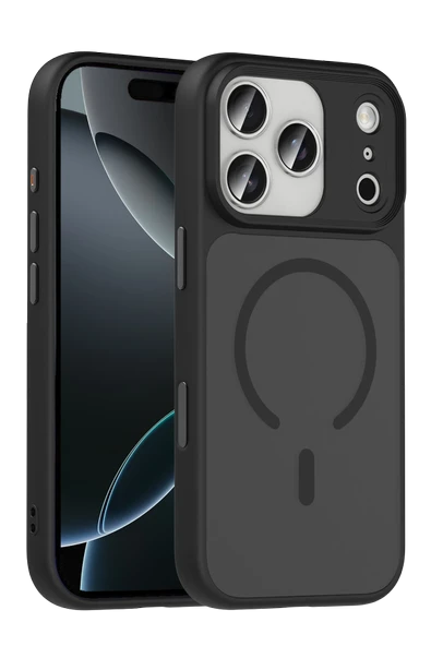 Fuchsia iPhone 17 Pro ile Uyumlu Megane Kablosuz Şarj Özellikli Kapak - Siyah ürün görseli 1