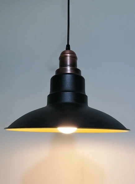 RİOLİGHT RETRO,RUSTİK,MODERN BAKIR DUYLU SİYAH İÇİ GOLD MUTFAK,ODA,CAFE METAL SARKIT AVİZE ÇAP:30CM ürün görseli 1