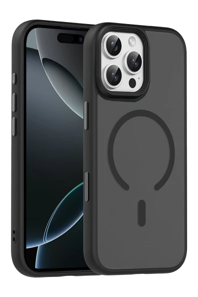 Fuchsia iPhone 16 Pro Max ile Uyumlu Megane Kablosuz Şarj Özellikli Kapak - Siyah ürün görseli 1