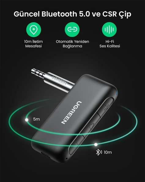 UGREEN Bluetooth 5.0 Ses Alıcı Adaptör, 70303 - Resim 2