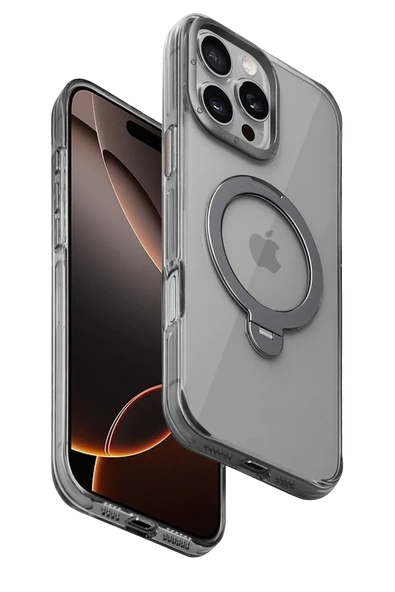 Fuchsia iPhone 16 Pro Max ile Uyumlu HBC-338 Andes Kablosuz Şarj Özellikli Standlı Kapak - Gri ürün görseli 1