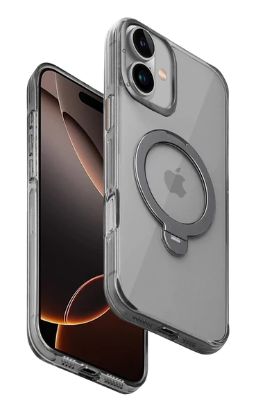 Fuchsia iPhone 16 ile Uyumlu HBC-338 Andes Kablosuz Şarj Özellikli Standlı Kapak - Gri ürün görseli 1