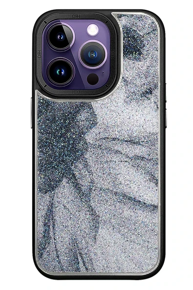 Fuchsia iPhone 15 Pro ile Uyumlu HBC-201 Salvador Simli Kapak - Siyah ürün görseli 1