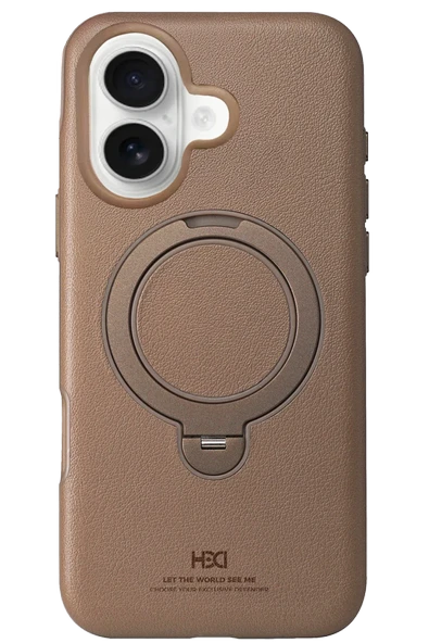 Fuchsia iPhone 16 ile Uyumlu Vapor Deri Kablosuz Şarj Özellikli Standlı Kılıf - Gold ürün görseli 1