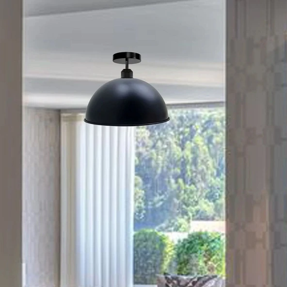 RİOLİGHT VİNTAGE,MODERN,RETRO,RUSTİK SİYAH 1XE27 DUYLU TEKLİ METAL PLOFONYER AVİZE ÇAP:30CM ürün görseli 1