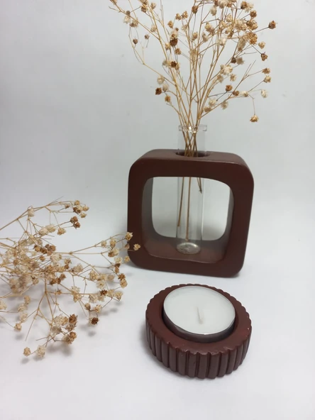 Minimal Vazo, Cam Tüplü ( Kare Model ) Dekoratif  Chocolate Kahve Vazo ürün görseli 1