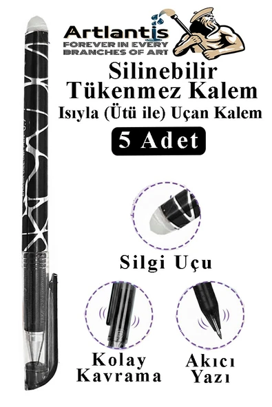 Siyah Silinebilir Tükenmez Kalem 5 Adet BIA Silinebilir Jel Pilot Kalem Mürekkepli Kolay Silinebilir Kumaş Kalemi ürün görseli 1